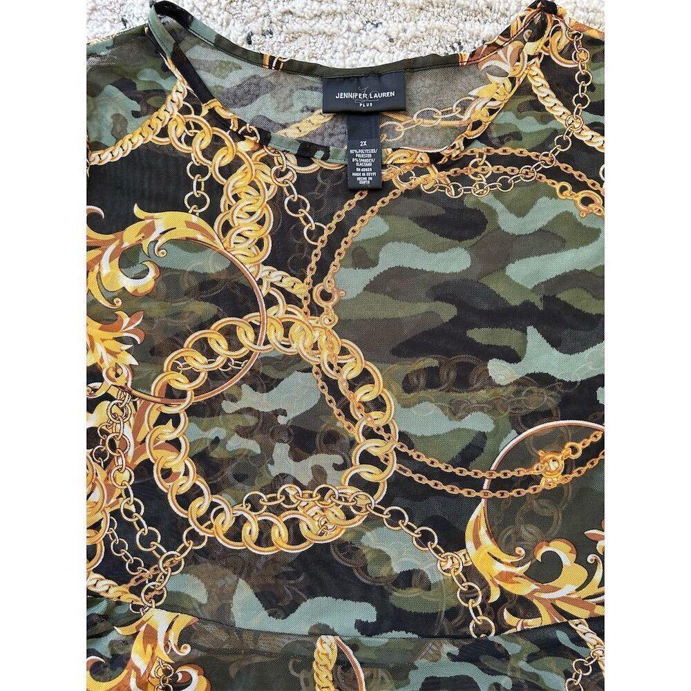 Jennifer Lauren Women's Plus Size Camo Tunic Top Multicolor Short Sleeve - Picture 4 of 6